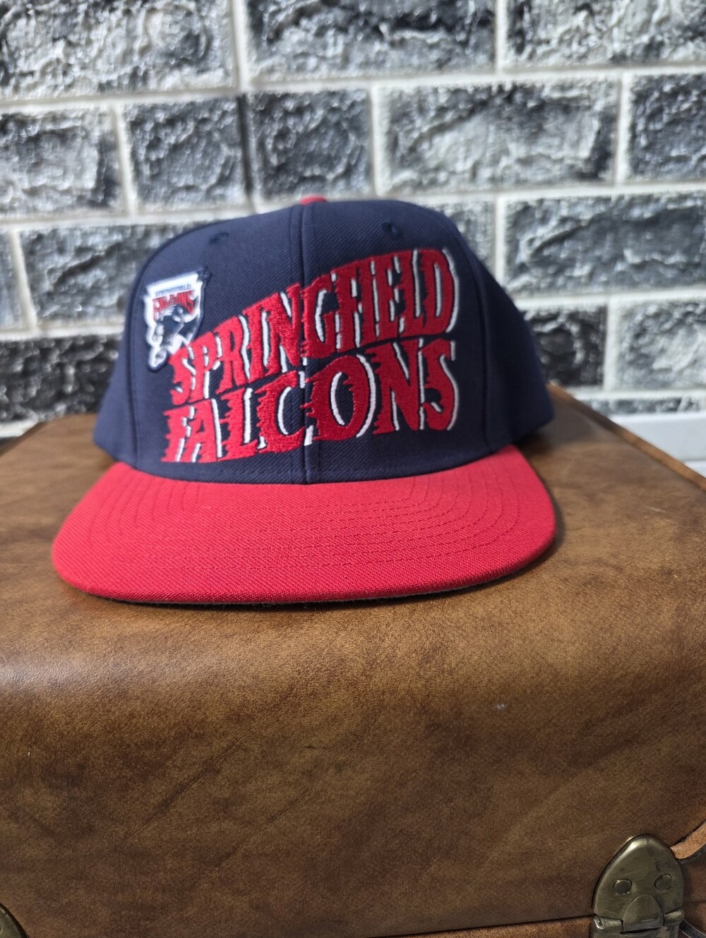 Vintage CCM Springfield Falcons Navy and Red Snapback Cap